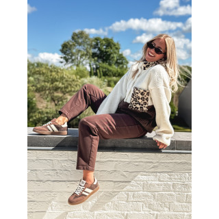Pull teddy Catheline - Ecru/Chocolat