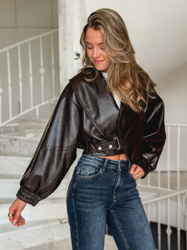Veste en simili Viviane - Chocolat