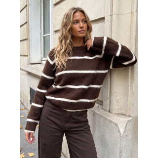 Pull ligné Alice - Chocolat/Beige
