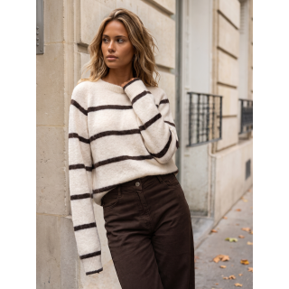 Pull ligné Alice - Beige/Chocolat
