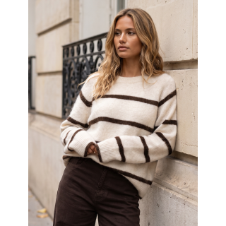 Pull ligné Alice - Beige/Chocolat