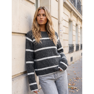 Pull ligné Alice - Gris/Blanc