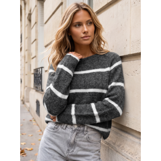 Pull ligné Alice - Gris/Blanc