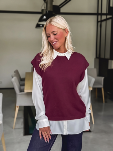 Pull fin sans manches Laélia - Bordeaux