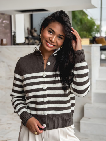 Pull ligné Yollie - Kaki