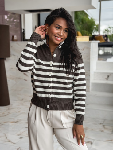 Pull ligné Yollie - Kaki