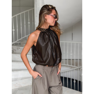 Blouse en simili Victoire - Chocolat