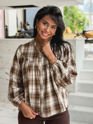 Blouse à carreaux Elowenn - Camel