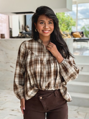 Blouse à carreaux Elowenn - Camel