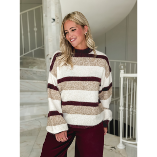 Pull lignée Adila - Bordeaux/Beige