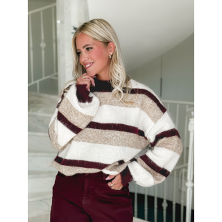 Pull lignée Adila - Bordeaux/Beige