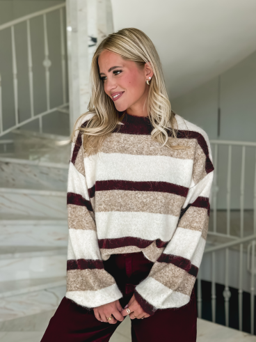 Pull lignée Adila - Bordeaux/Beige