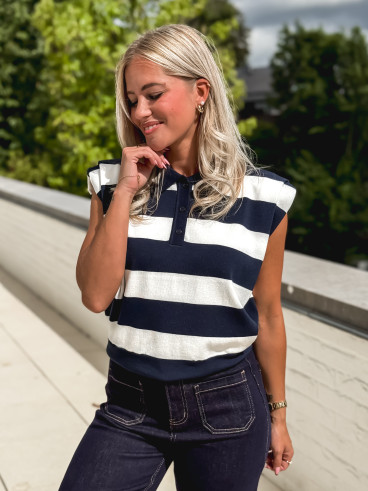 Polo ligné Méloée - Bleu marine/Blanc