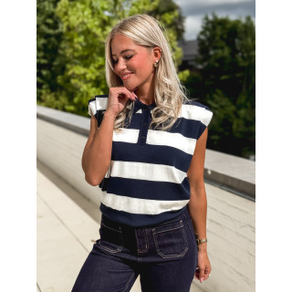 Polo ligné Méloée - Bleu marine/Blanc