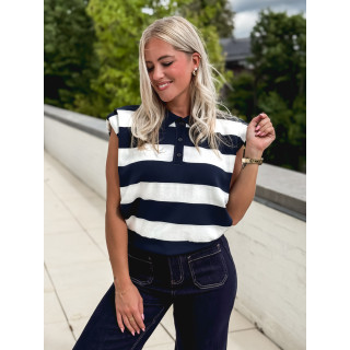 Polo ligné Méloée - Bleu marine/Blanc