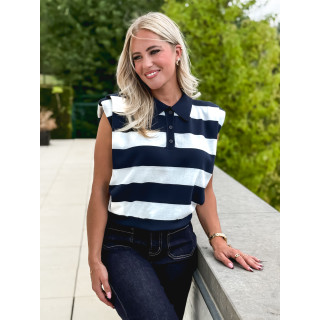 Polo ligné Méloée - Bleu marine/Blanc