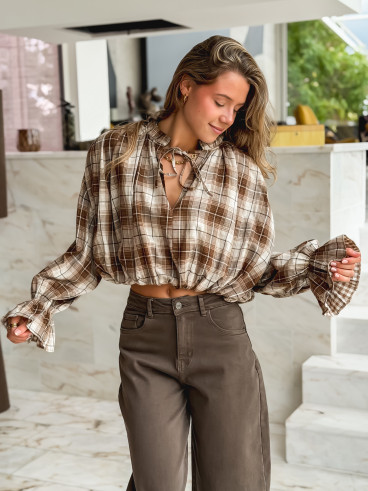 Blouse à carreaux Eline - Camel