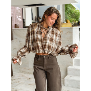 Blouse à carreaux Eline - Camel
