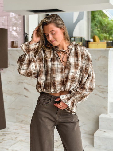Blouse à carreaux Eline - Camel