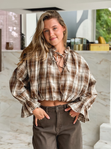 Blouse à carreaux Eline - Camel
