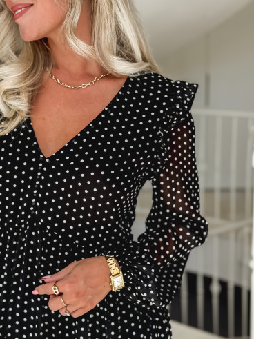Robe à pois Nérine - Noir