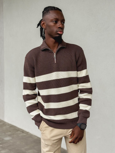 Pull ligné Kamil - Chocolat/Ecru