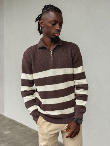 Pull ligné Kamil - Chocolat/Ecru Pull ligné Kamil - Chocolat/Ecru