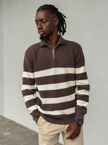 Pull ligné Kamil - Chocolat/Ecru Pull ligné Kamil - Chocolat/Ecru