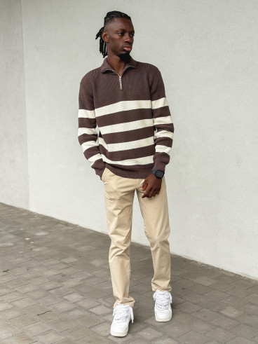 Pull ligné Kamil - Chocolat/Ecru Pull ligné Kamil - Chocolat/Ecru