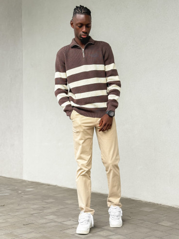 Pull ligné Kamil - Chocolat/Ecru Pull ligné Kamil - Chocolat/Ecru