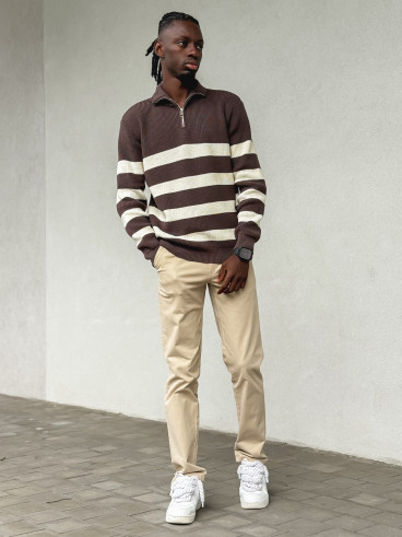 Pull ligné Kamil - Chocolat/Ecru