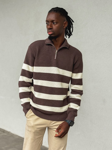 Pull ligné Kamil - Chocolat/Ecru Pull ligné Kamil - Chocolat/Ecru