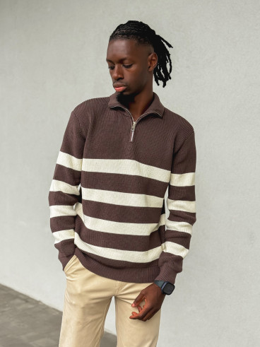 Pull ligné Kamil - Chocolat/Ecru Pull ligné Kamil - Chocolat/Ecru