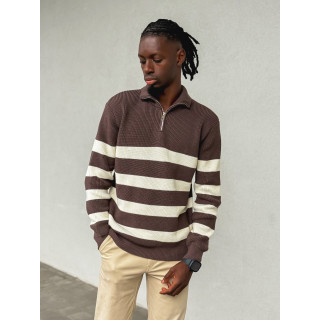 Pull ligné Kamil - Chocolat/Ecru