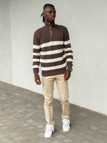 Pull ligné Kamil - Chocolat/Ecru Pull ligné Kamil - Chocolat/Ecru