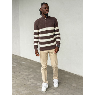 Pull ligné Kamil - Chocolat/Ecru