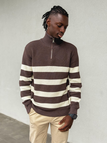 Pull ligné Kamil - Chocolat/Ecru Pull ligné Kamil - Chocolat/Ecru
