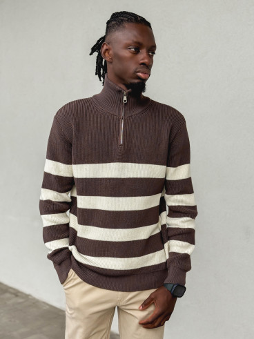 Pull ligné Kamil - Chocolat/Ecru Pull ligné Kamil - Chocolat/Ecru
