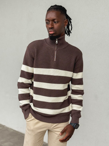 Pull ligné Kamil - Chocolat/Ecru Pull ligné Kamil - Chocolat/Ecru