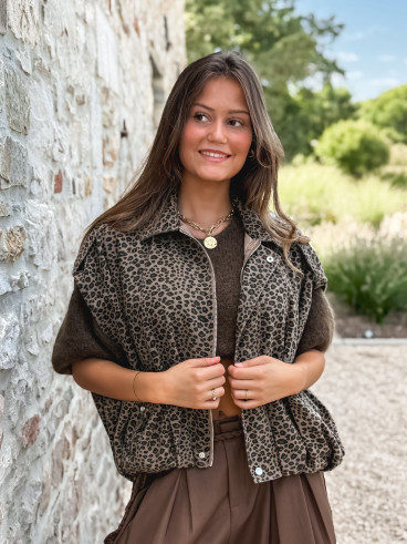 Veste sans manches léopard Gerta - Camel/noir