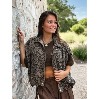 Veste sans manches léopard Gerta - Camel/noir