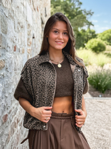 Veste sans manches léopard Gerta - Camel/noir
