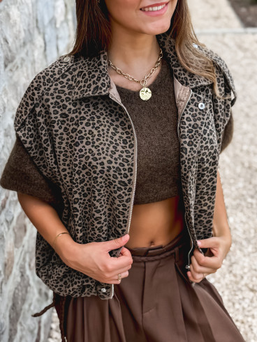 Veste sans manches léopard Gerta - Camel/noir
