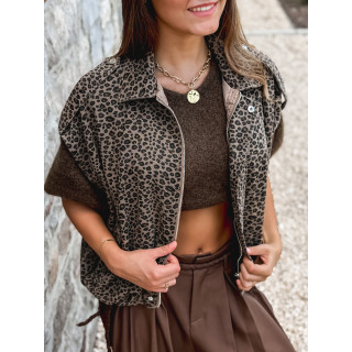 Veste sans manches léopard Gerta - Camel/noir