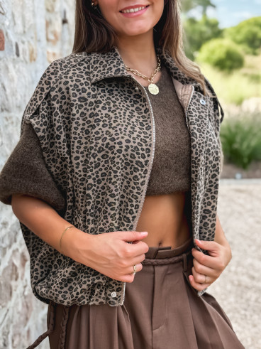 Veste sans manches léopard Gerta - Camel/noir