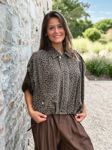 Veste sans manches léopard Gerta - Camel/noir