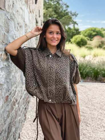 Veste sans manches léopard Gerta - Camel/noir