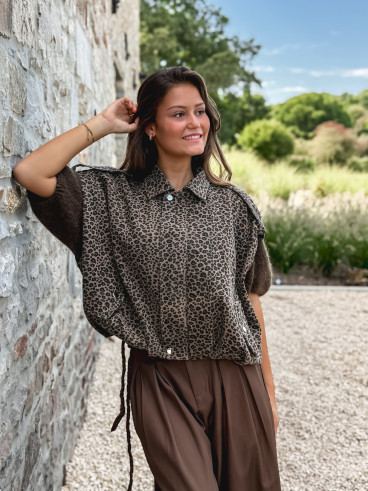Veste sans manches léopard Gerta - Camel/noir