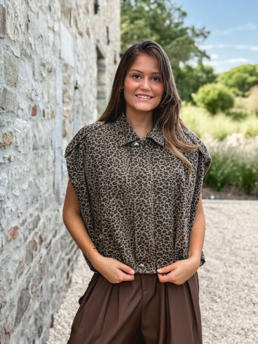 Veste sans manches léopard Gerta - Camel/noir