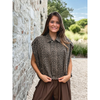 Veste sans manches léopard Gerta - Camel/noir